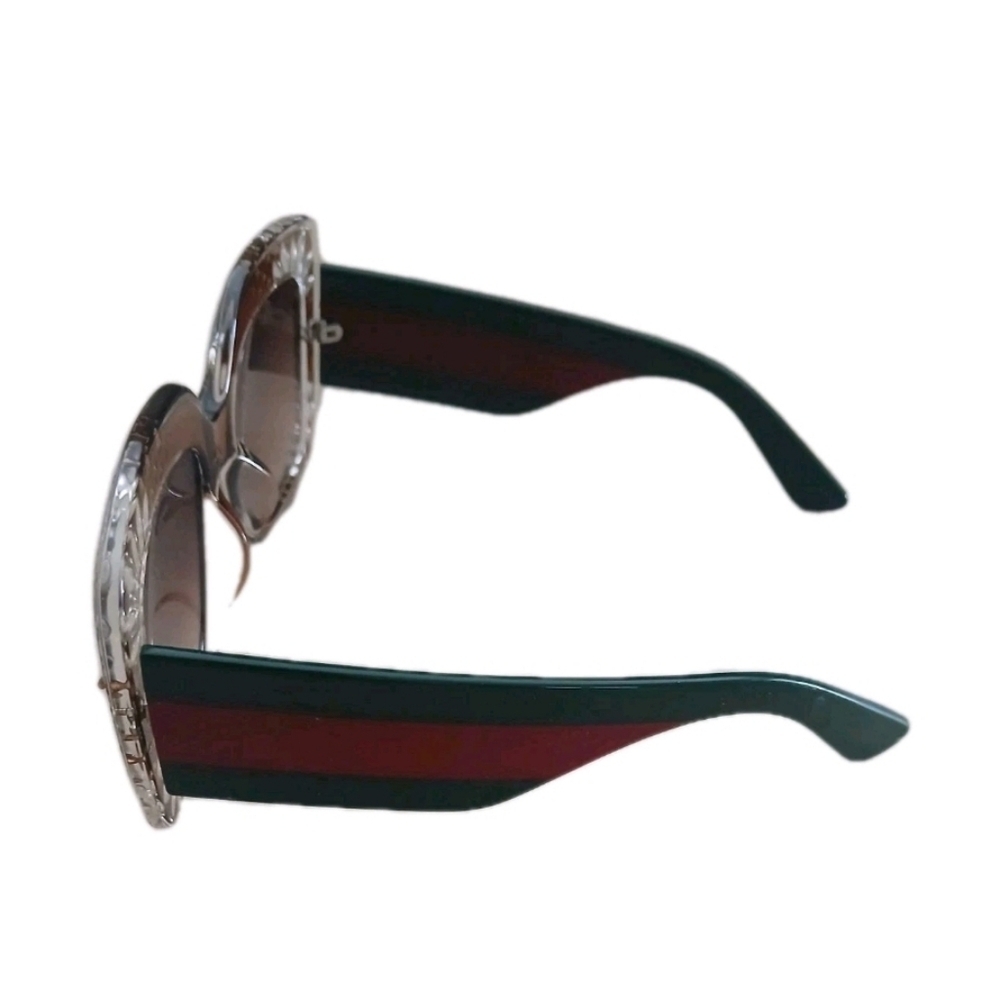 Womens Rectangular Foliage Jewel Trim Thick Plastic Sunglasses Green & Red - Picture 2 of 6